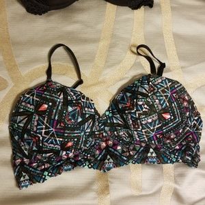 Lace Geo Print Molded Cup Bralette by Pink, M